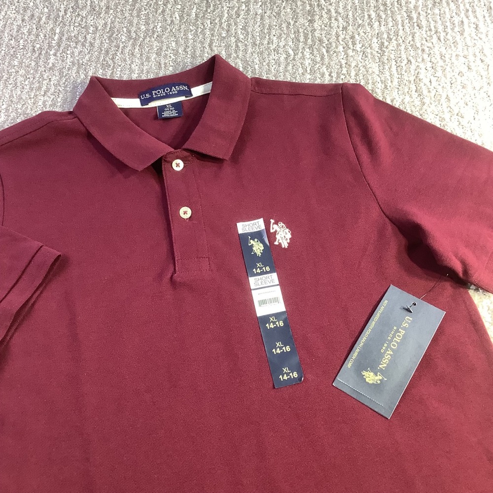 US Polo Assn Boys Maroon Falls Short Sleeve Pique Polo Shirt Size XL NWT